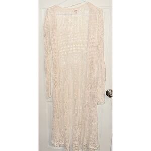 Mossimo Supply‎ Co Womens XL Ivory Crochet Knit Long Duster Cardigan Boho
